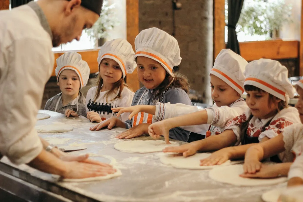 Children learning to cook in an enrichment class